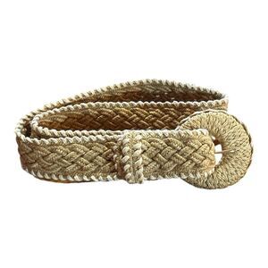 Women’s Woven Rope Belt With Braided Buckle Natural Tan 37” Minimalist